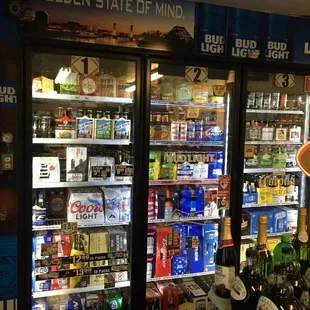 a display of beer and other beverages