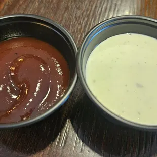 Side of BBQ sauce and ranch