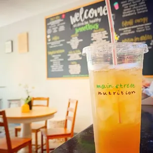 a glass of orange juice