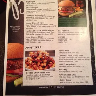 Menu from Main Street pizza &amp; big burger