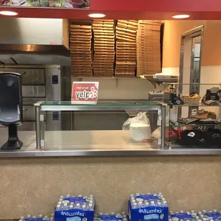 a display of bottled water