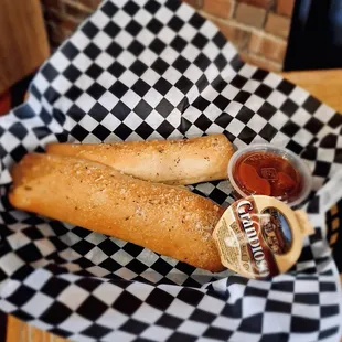 two baguets in a basket