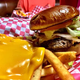 American Burger with Bacon and Cheese Fries. Good!