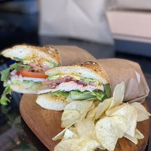 a club sandwich with chips