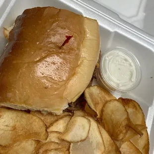 roast beef sandwich &amp; hot chips, delicious