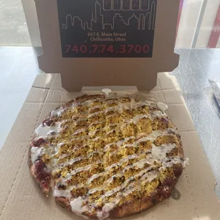Cherry streusel dessert pizza