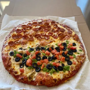 Half pepperoni/half veggie