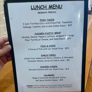 Lunch menu
