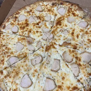 White pizza with added chicken
