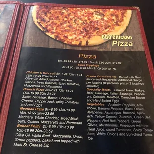 the menu for the restaurant