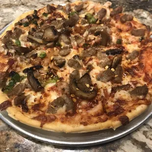 Personal size pizza. Was OK but apparently on a pre-made crust.