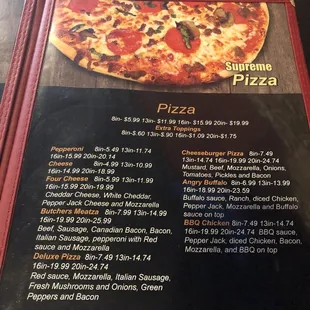 the menu for the restaurant