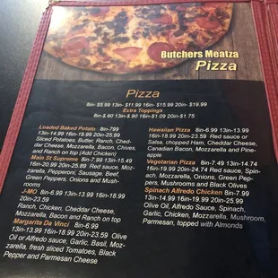 menu, pizza
