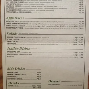 Back side of the menu