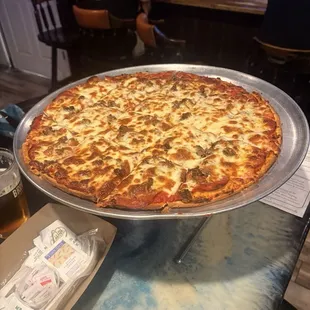 Pepperoni and sausage pizza.