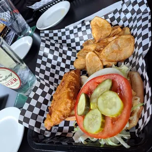 Fish sandwich and chips