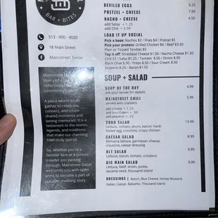 the menu for the restaurant