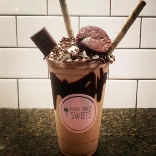 a milkshake with chocolate and marshmallows