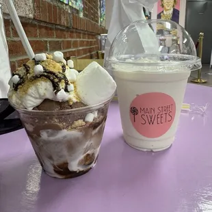 Campfire sundae and classic Vanilla shake