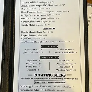 Drink menu