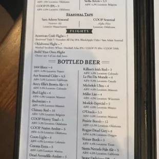 Drink menu
