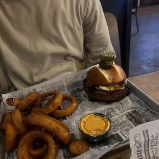 Bourbon Burger + Onion Rings