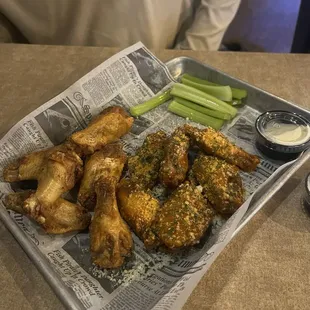 Hot Garlic Parm Wings + House Rub Wings