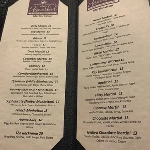 the menu of the restaurant