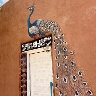So cute!! On an exterior wall next to an outdoor seating area!