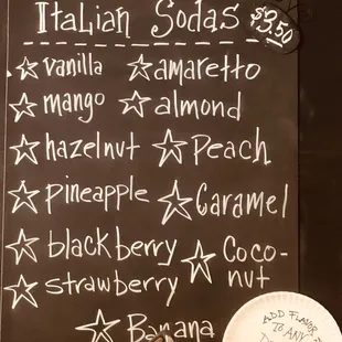 Italian Soda Menu (the barista can do combos too!)
