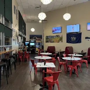 tables and chairs in a restaurant