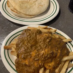 Chili Cheese Fries with grilled Pita Bread