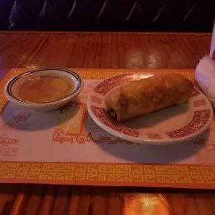Egg roll with duck sauce