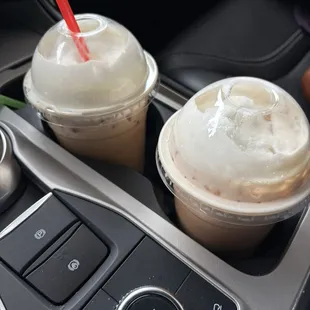 Two iced coffees with cold foam