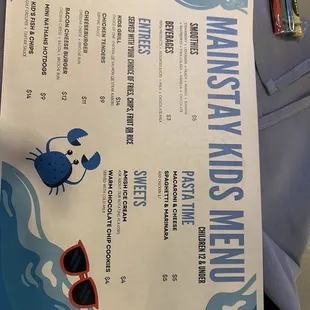 Kids menu