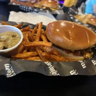 Cheeseburger and sweet potato fries