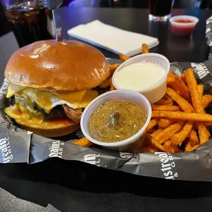 Half Pound Burger and Sweet Potato Fries