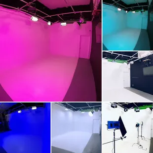 Using high power led RGB panels to change studio color. Los Angeles soundstage available to rent.