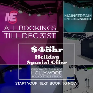 Discounted Holiday rates now through December 31 book us only $45 an hour Mainstream Entertainment         what were you create?