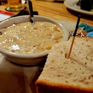 Clam Chowder and Ham Sandwich