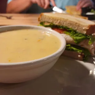 Clam Chowder and Turkey Sandwich