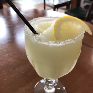 We tried this frozen lemonade (vodka) and a frozen margarita. Both great!!