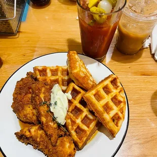 chicken &amp; waffles, spicy bloody mary &amp; special guest: iced pumpkin spice from Asip