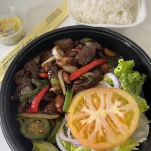 Garlic beef w/ steamed rice