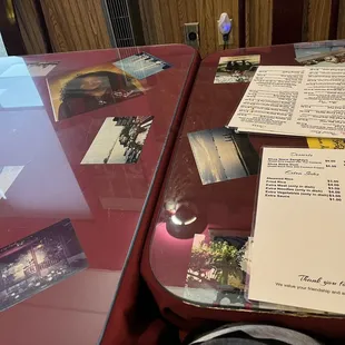 Pictures of the family on the tables