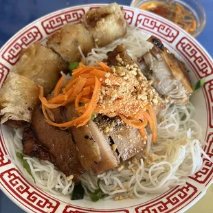 Imperial Roll & BBQ Chicken Over Rice Noodles