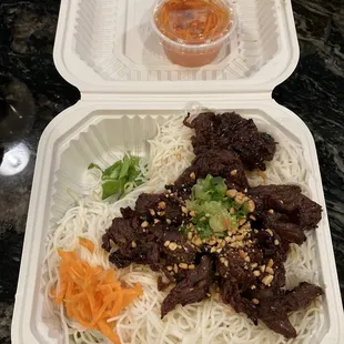 Beef over cold rice noodles