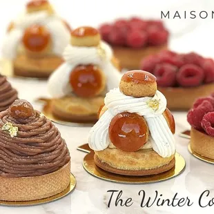 Maison Alyzee - The Winter Collection -  Yuzu Mont Blanc,  Saint Honore, The new Raspberry Tart.  All through January 2025