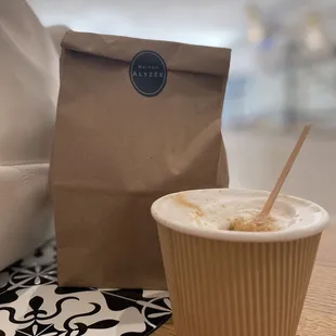 chocolate croissant and cappuccino