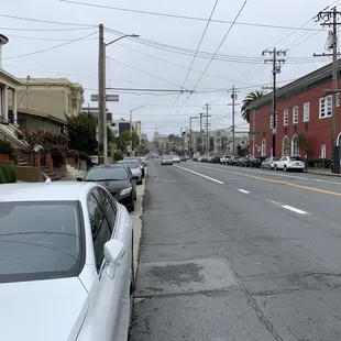 a white car parked on the side of the road